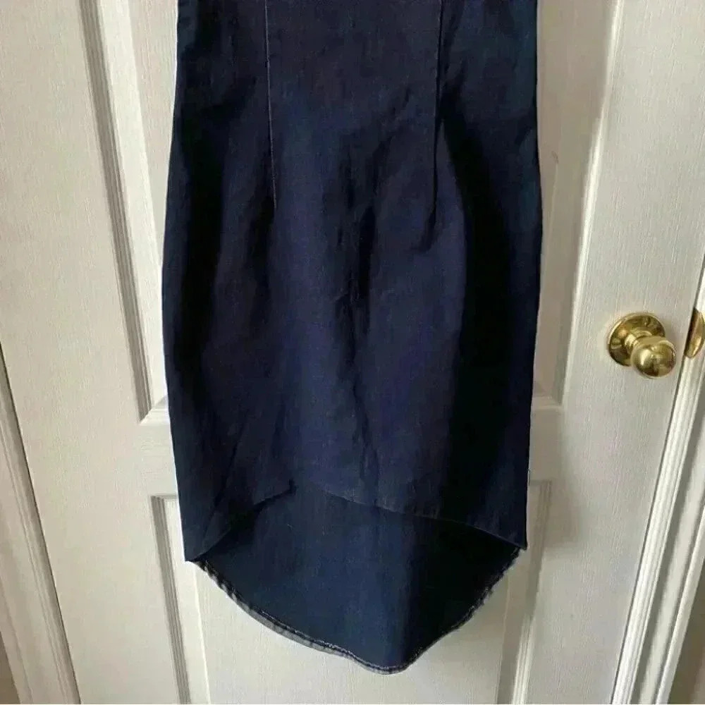 Le Chateau Dark Blue Denim Slip Dress Bodycon Stretch High Low Size Small - Picture 8 of 16